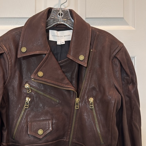 NWT Veronica Beard Marea Leather Moto Jacket in Brown Size 2 - Picture 6 of 15